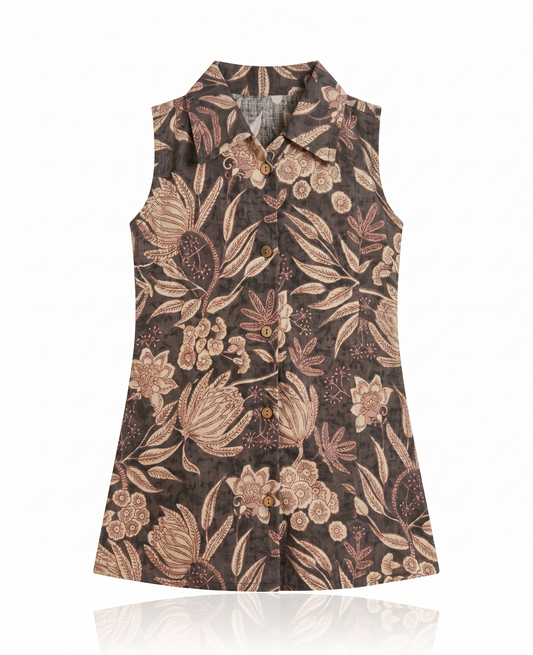Earthy Botanical Cotton Sleeveless Dress