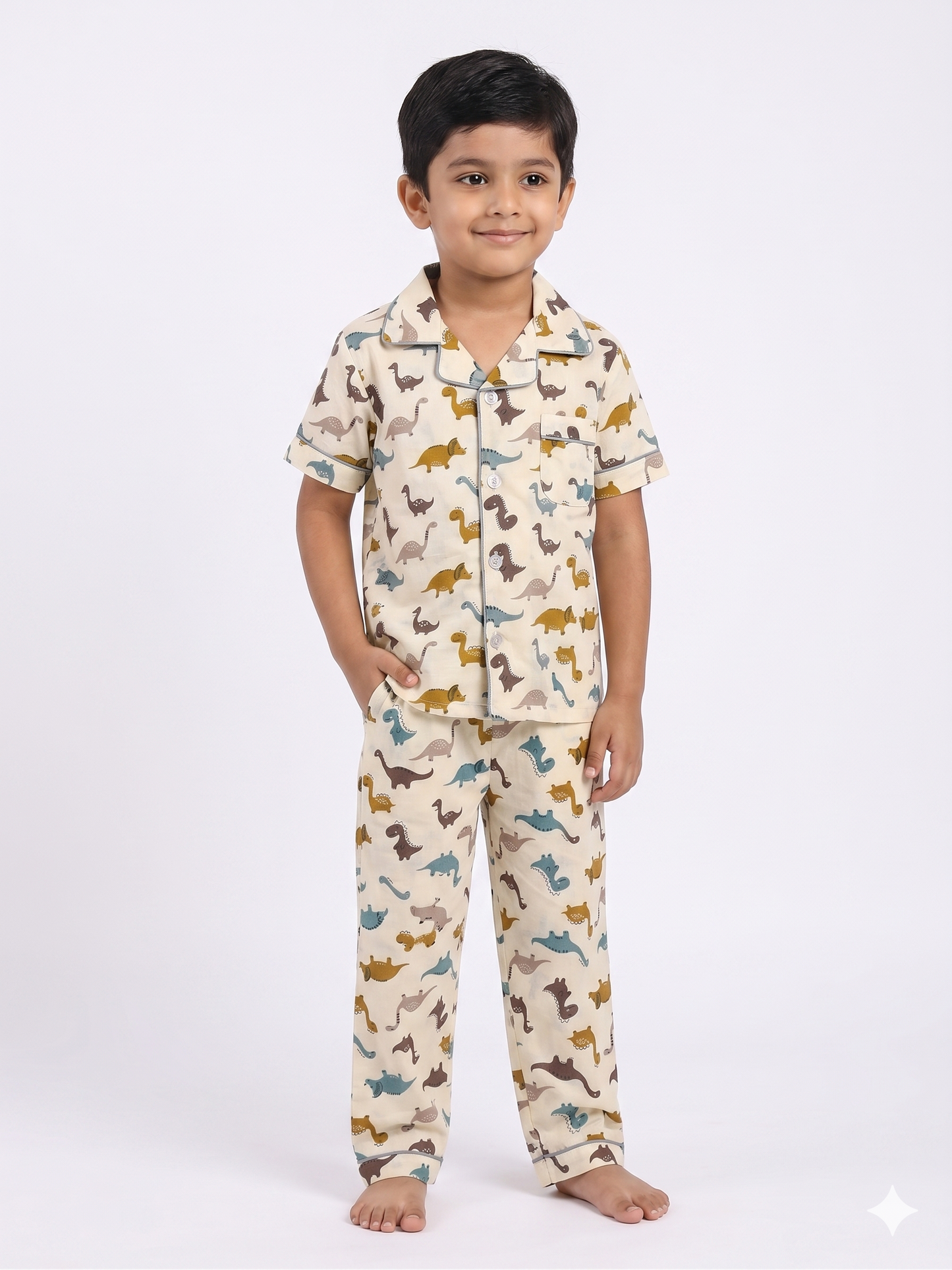 Earthy Dinosaur Cotton Half-Sleeve Pajama Set