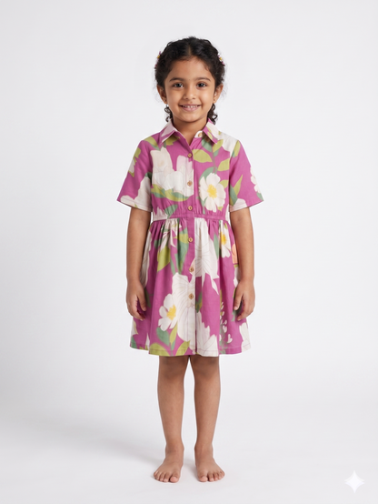 Plum Blossom Cotton Shirt Dress