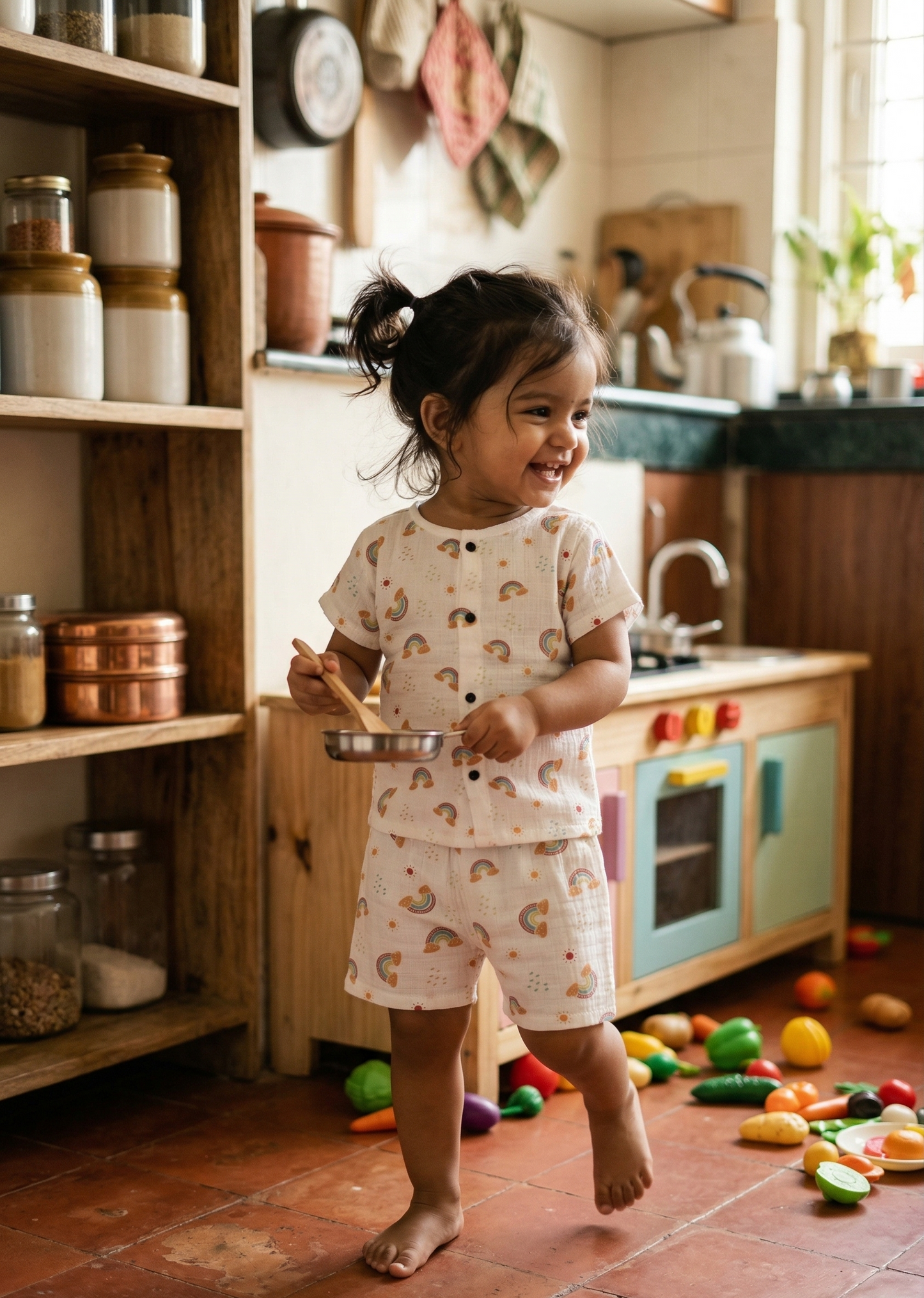 Sun & Rainbow Muslin Lounge Set – Earthy Tones