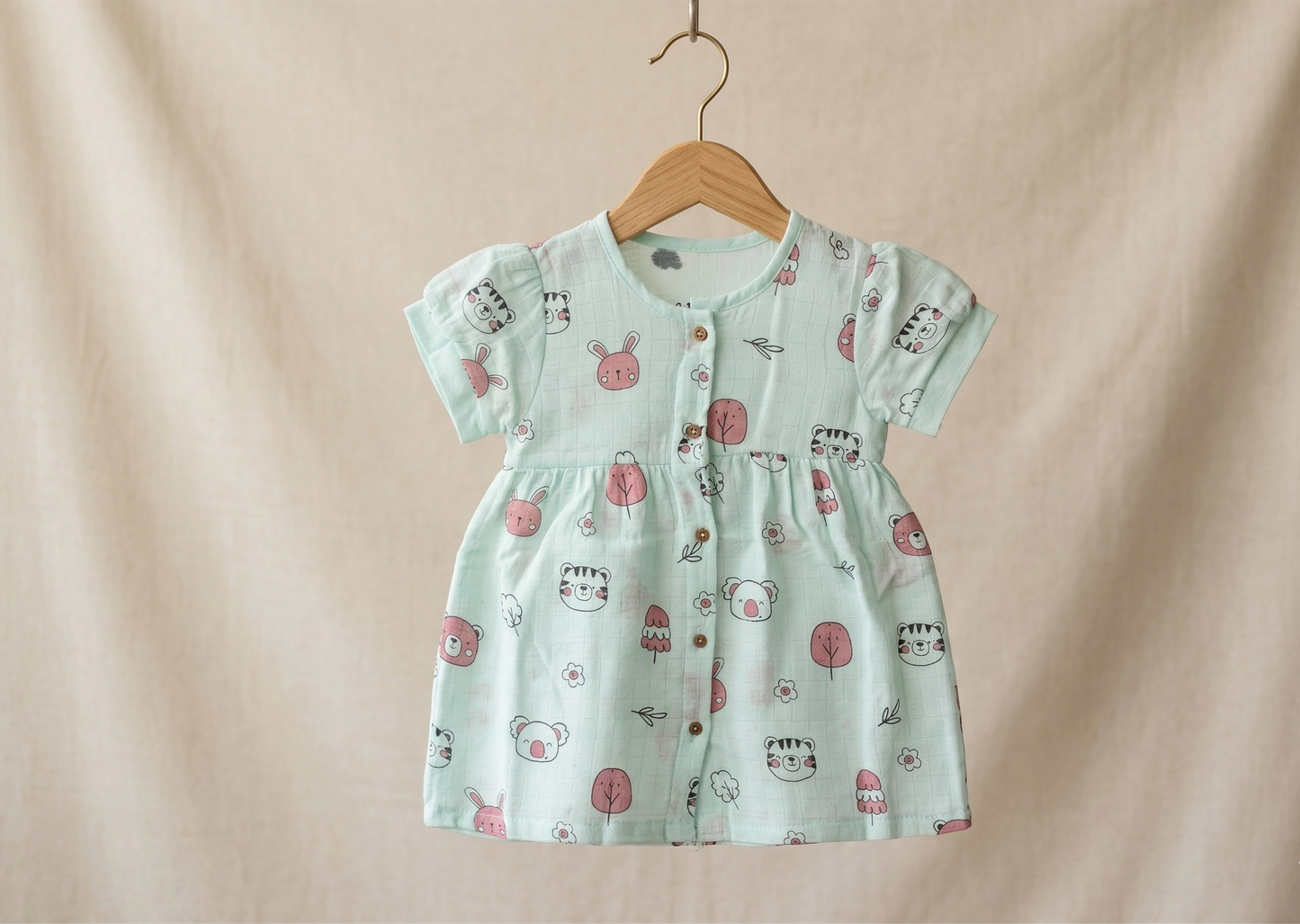 Aqua Friends Muslin Puff-Sleeve Dress