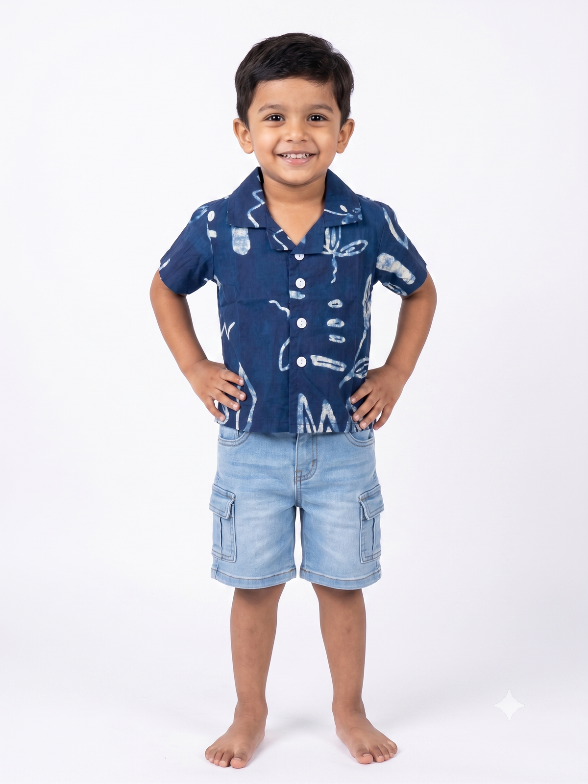 Indigo Batik Print Cotton Shirt