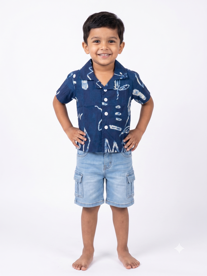 Indigo Batik Print Cotton Shirt