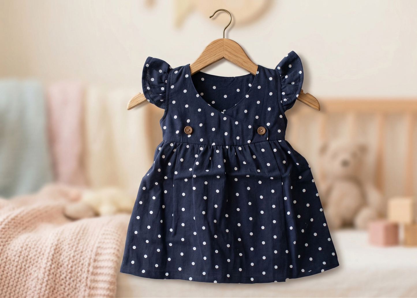 Midnight Polka Flutter Dress