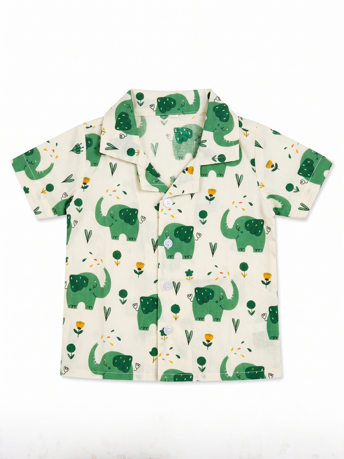 Playful Green Elephant Cotton Shirt