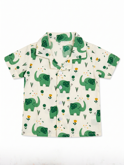 Playful Green Elephant Cotton Shirt