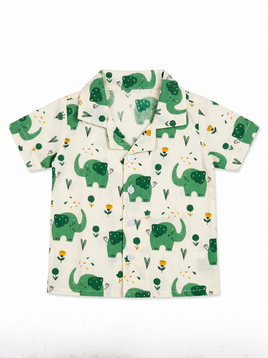Playful Green Elephant Cotton Shirt