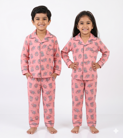 Playful Pug Pink Cotton Pajama Set