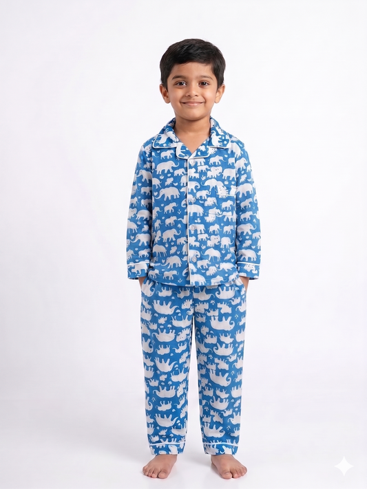 Blue Elephant Cotton Pajama Set
