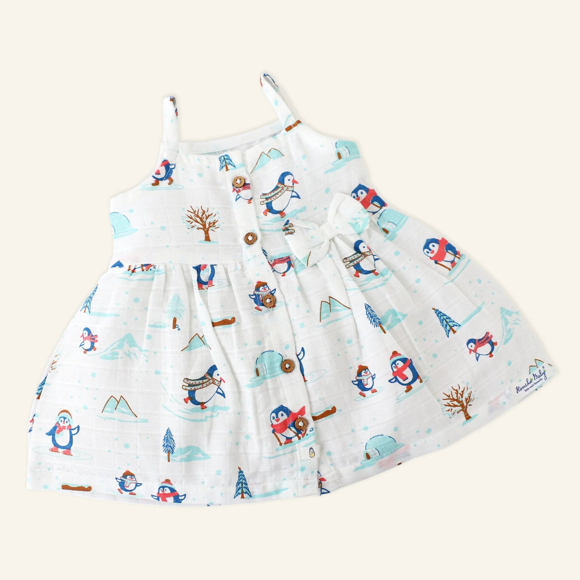Penguin Wonderland - Sleeveless Muslin Cotton Frock with Bow (0m to 4years)