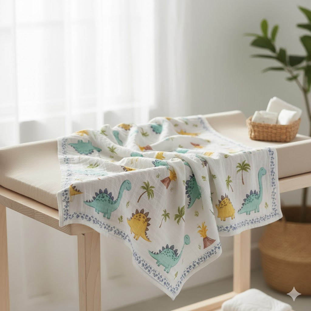 Supersoft Muslin Swaddle & Blanket: Dino Adventure P